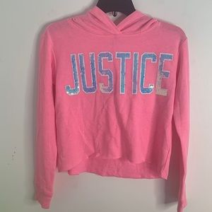 Pink Reversible Justice Cropped Sweater With Hood